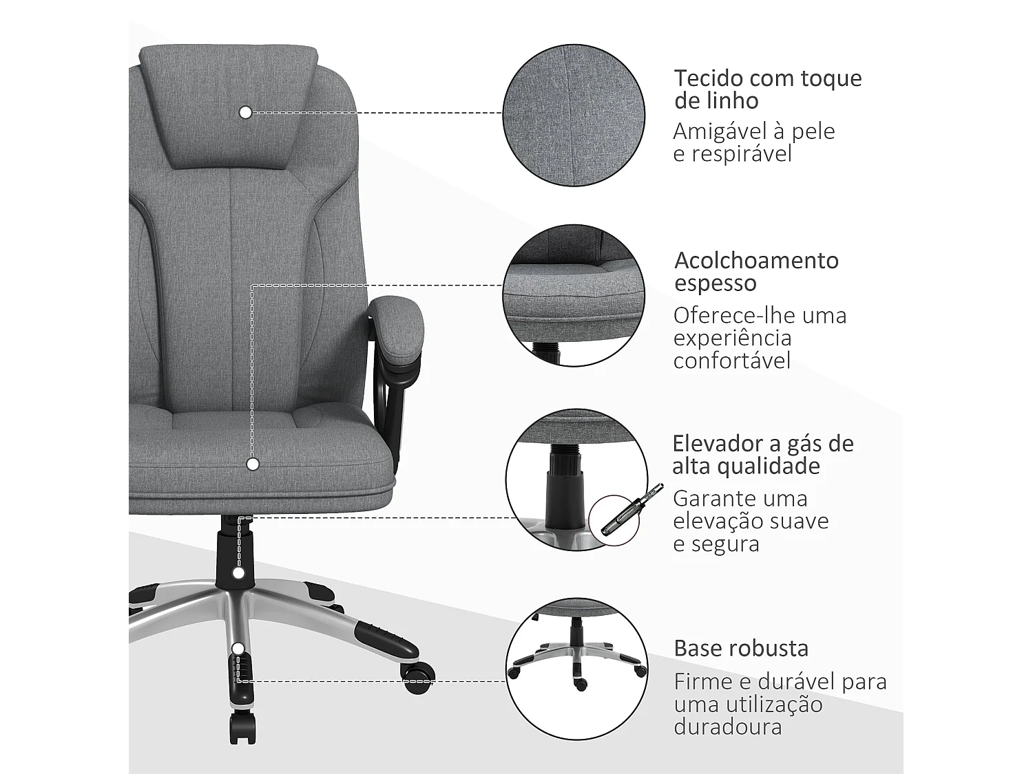 Silla de oficina Azal Vinsetto altura ajustable basculante gris 110-120x66x75 cm