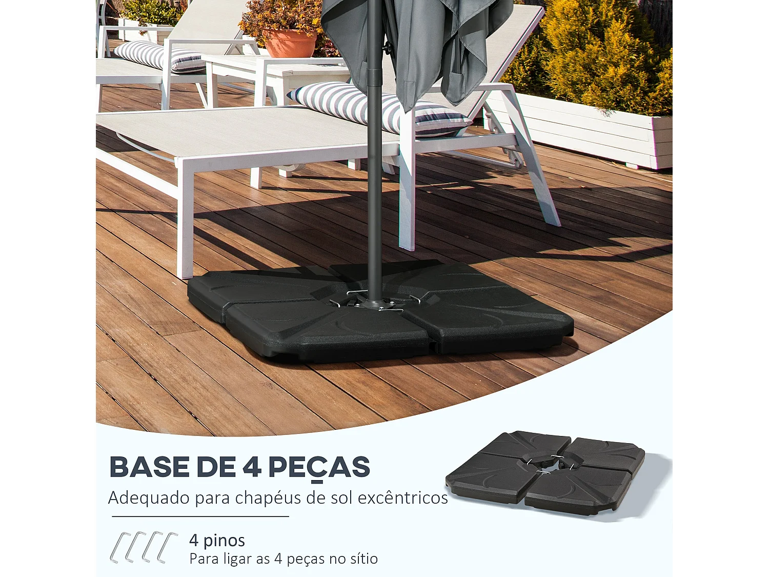 Base para sombrilla cruzada Kansas Outsunny 4 pesos rellenables negro 8,3x103x103 cm