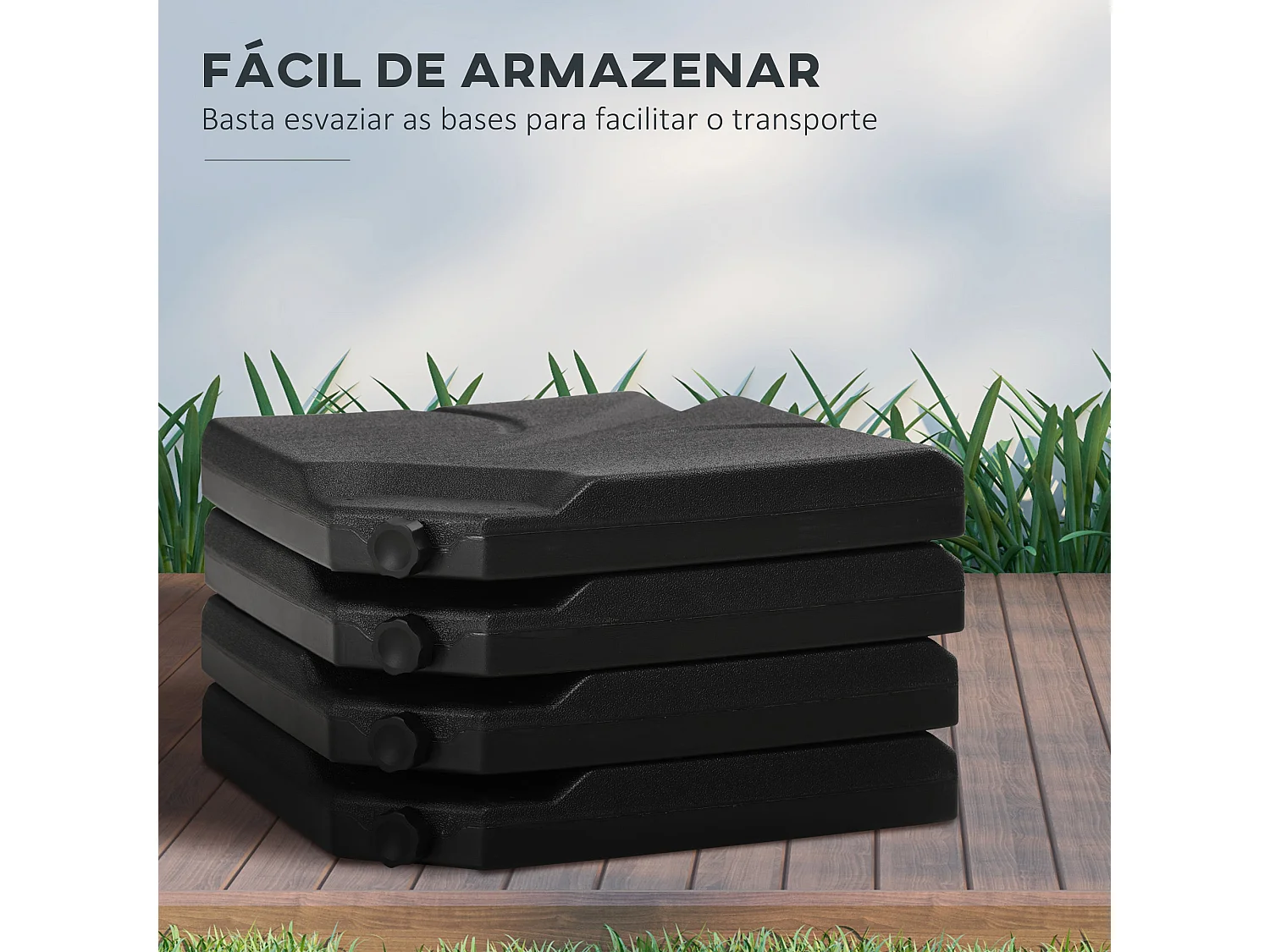 Base para sombrilla cruzada Kansas Outsunny 4 pesos rellenables negro 8,3x103x103 cm