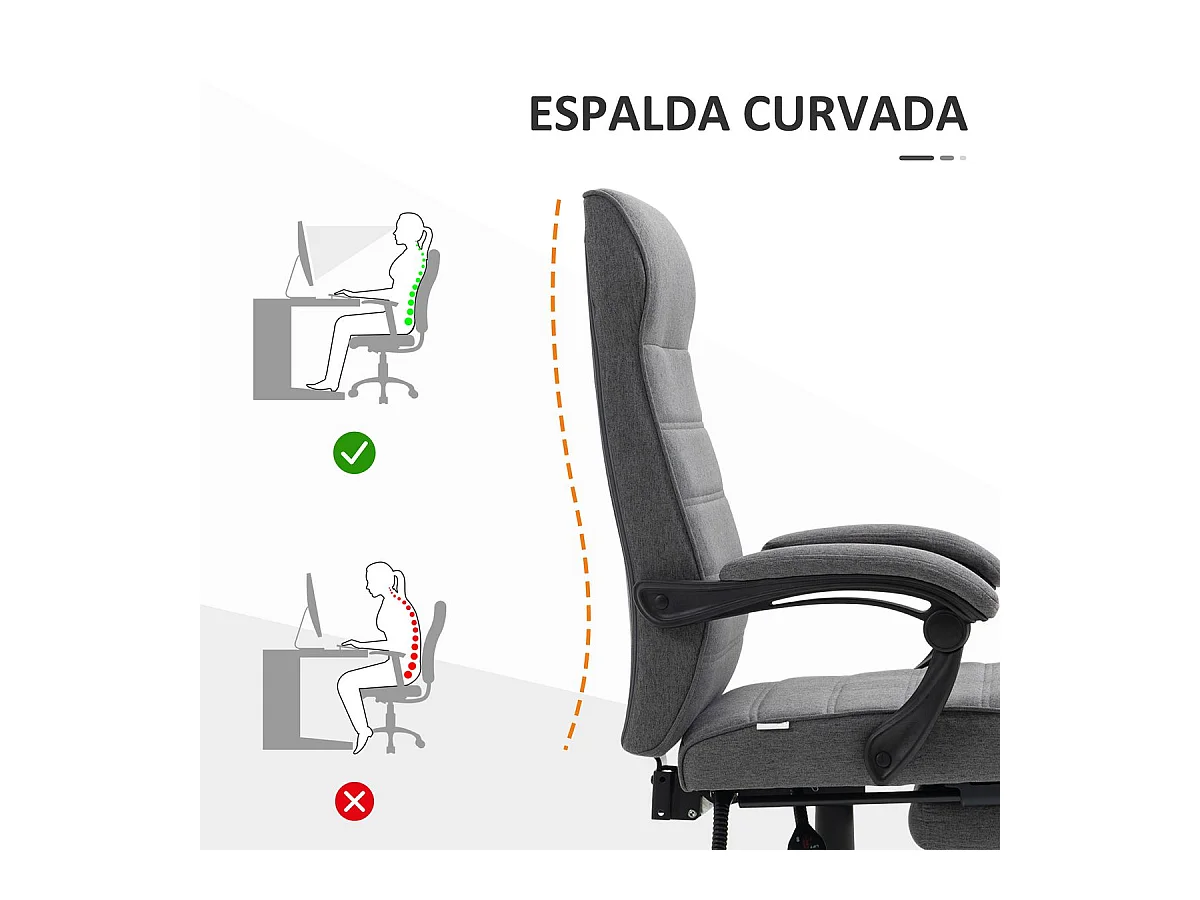 Silla de escritorio Adolfo Vinsetto reclinable + reposapiés retráctil gris 106-114x68x67 cm