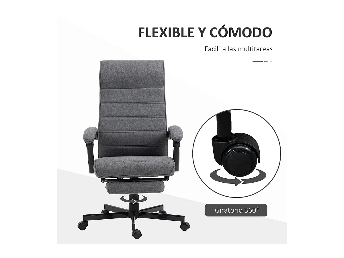 Silla de escritorio Adolfo Vinsetto reclinable + reposapiés retráctil gris 106-114x68x67 cm