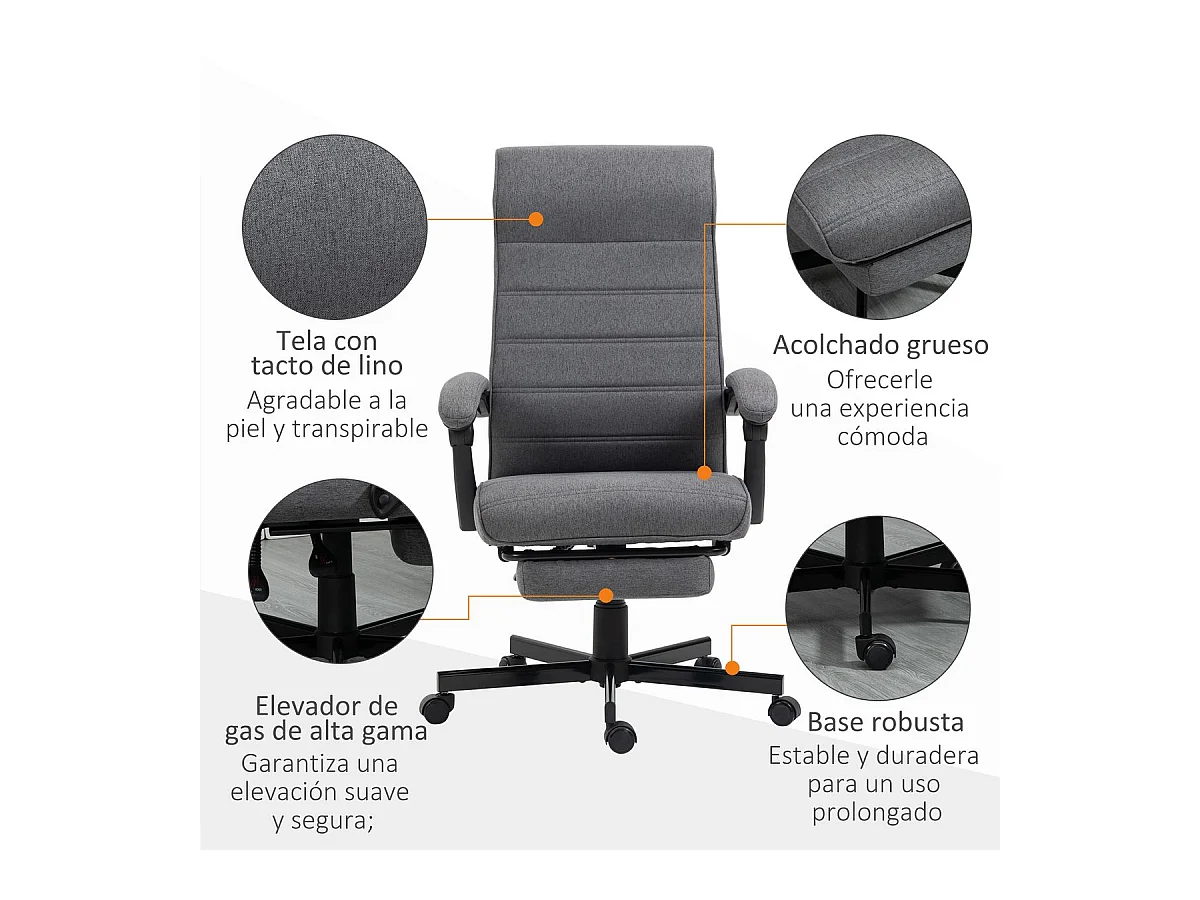 Silla de escritorio Adolfo Vinsetto reclinable + reposapiés retráctil gris 106-114x68x67 cm