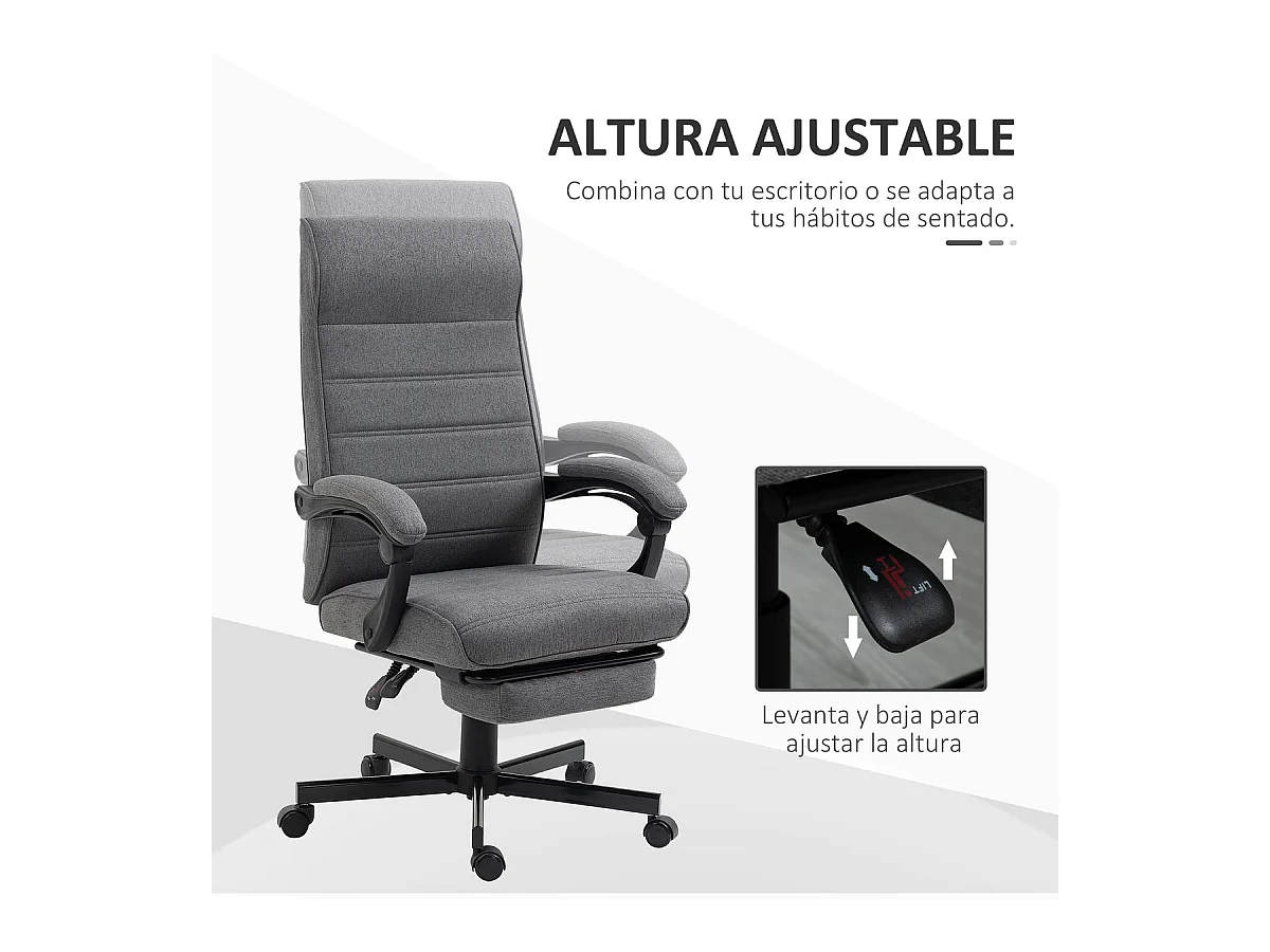 Silla de escritorio Adolfo Vinsetto reclinable + reposapiés retráctil gris 106-114x68x67 cm