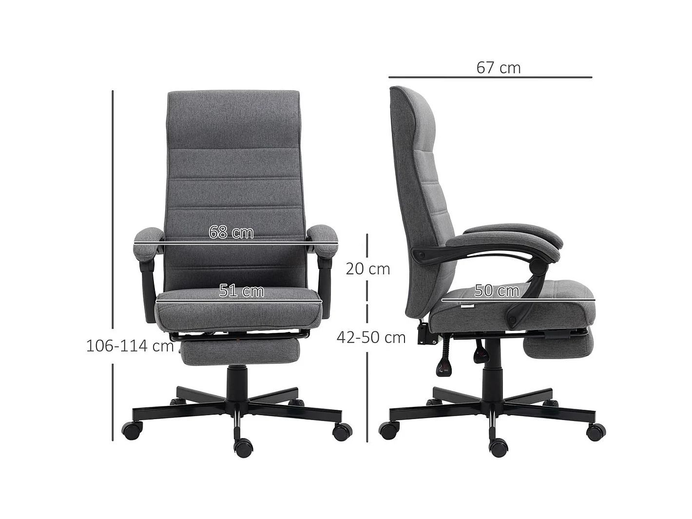 Silla de escritorio Adolfo Vinsetto reclinable + reposapiés retráctil gris 106-114x68x67 cm