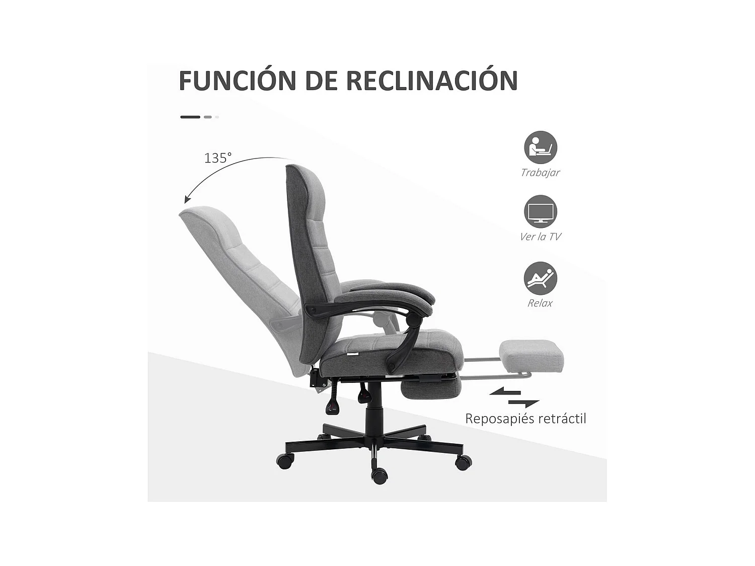 Silla de escritorio Adolfo Vinsetto reclinable + reposapiés retráctil gris 106-114x68x67 cm