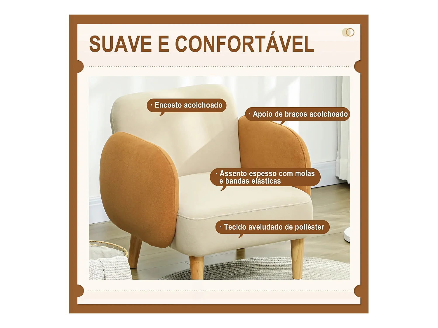 Butaca Club Homcom con reposabrazos beige 82x72x87 cm
