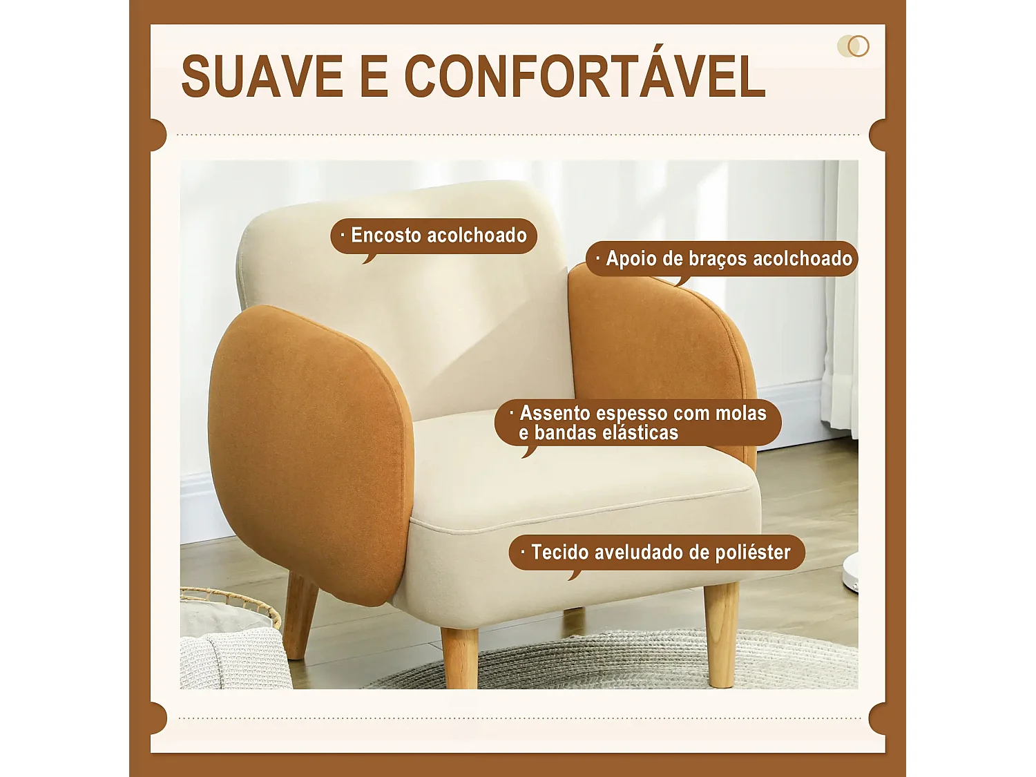 Poltrona Fluffy em Veludo Bege e Ocre - Conforto e Estilo Moderno para Sua Casa