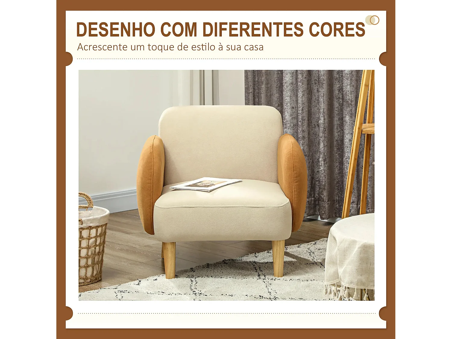 Poltrona Fluffy em Veludo Bege e Ocre - Conforto e Estilo Moderno para Sua Casa