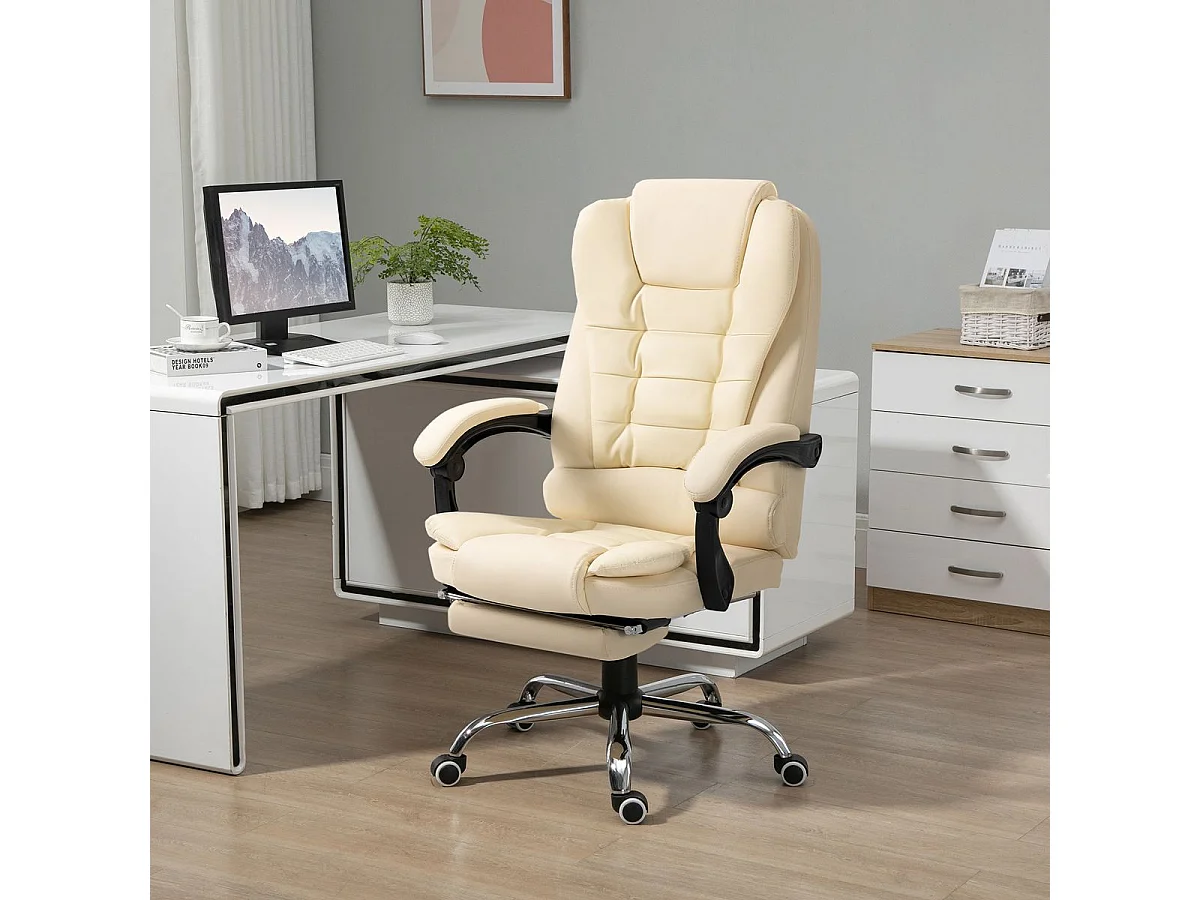 Silla de oficina Zeni reclinable + reposapiés crema 109-117x64,5x69 cm