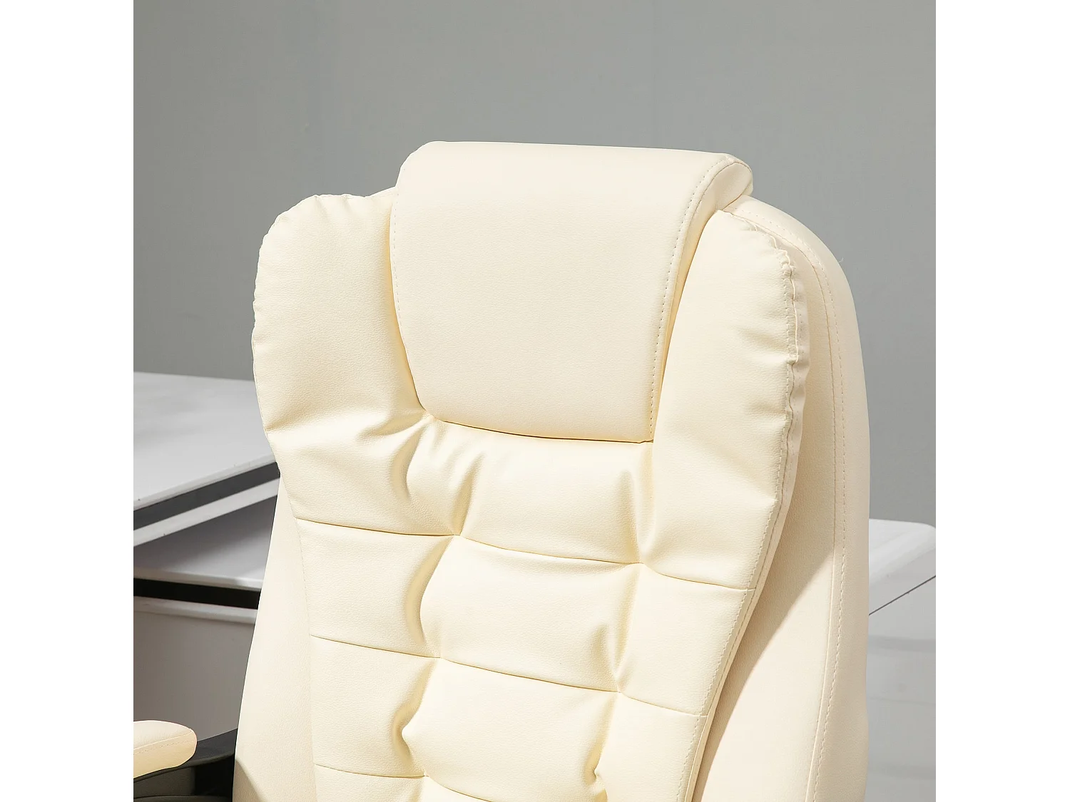 Cadeira de Escritório Reclinável com Apoio para os Pés e Altura Ajustável em Creme