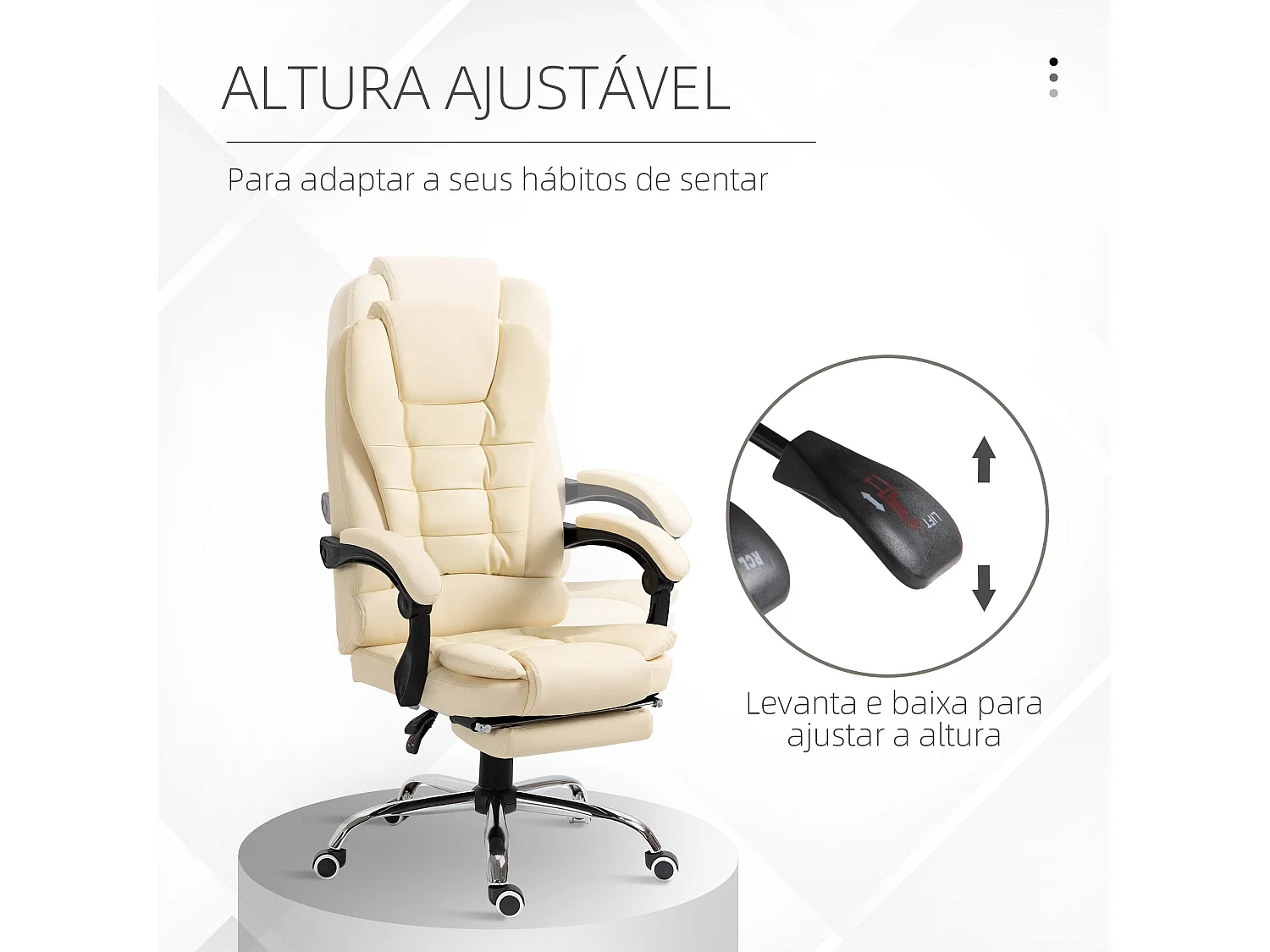 Cadeira de Escritório Reclinável com Apoio para os Pés e Altura Ajustável em Creme
