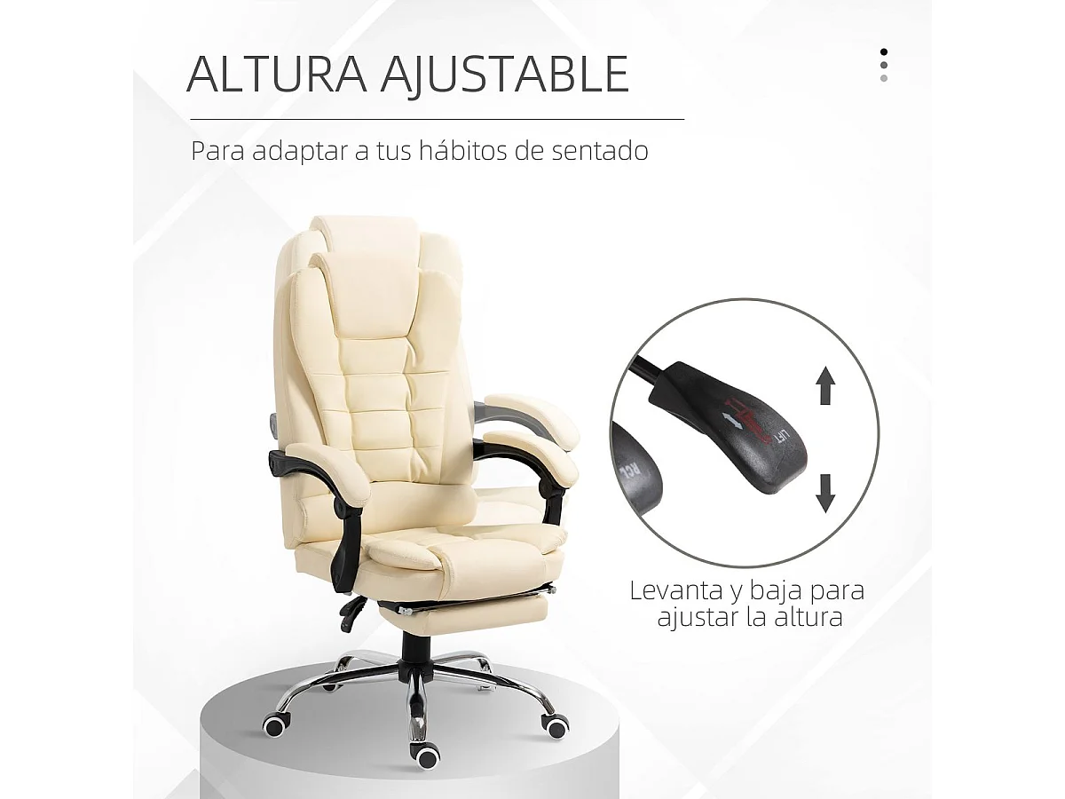 Cadeira de Escritório Reclinável com Apoio para os Pés e Altura Ajustável em Creme