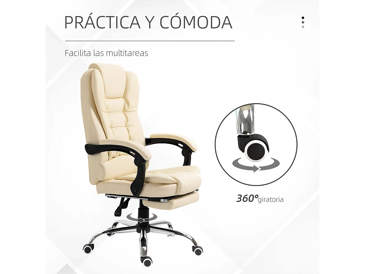 Silla de oficina Zeni reclinable + reposapiés crema 109-117x64,5x69 cm