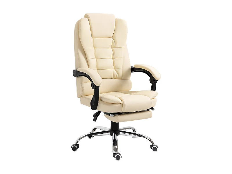 Silla de oficina Zeni reclinable + reposapiés crema 109-117x64,5x69 cm