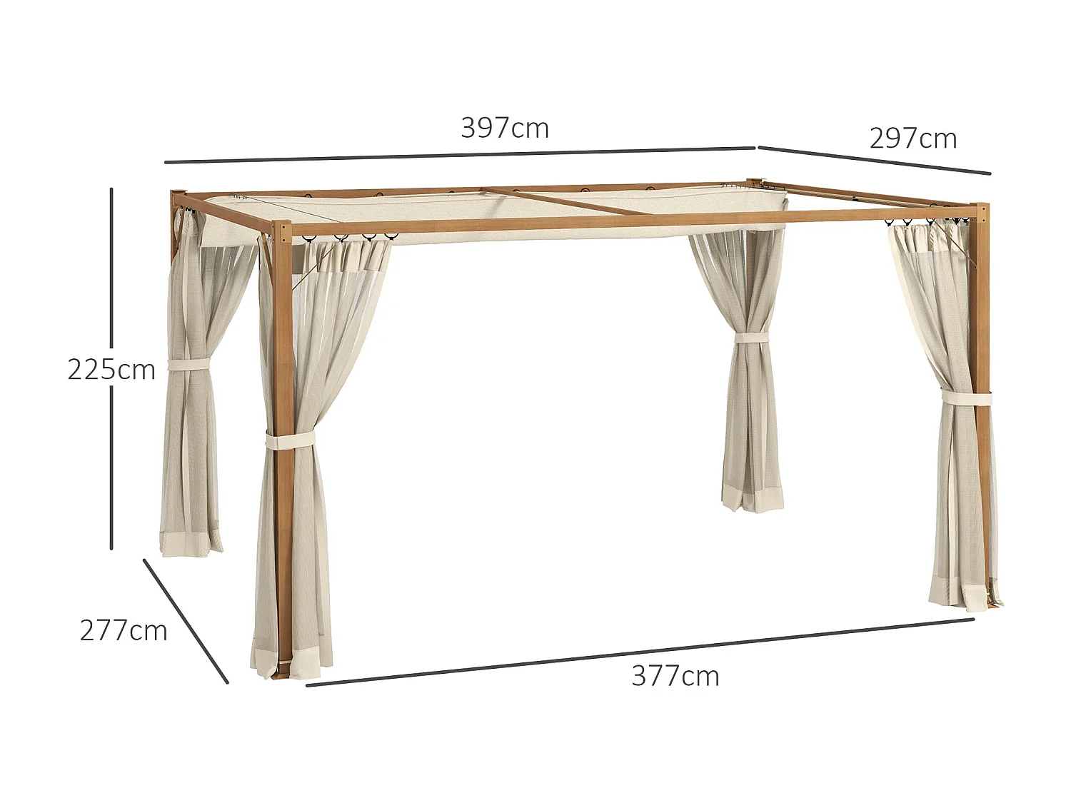 Pérgola Nancy Outsunny retráctil + mosquiteras natural 225x397x297 cm