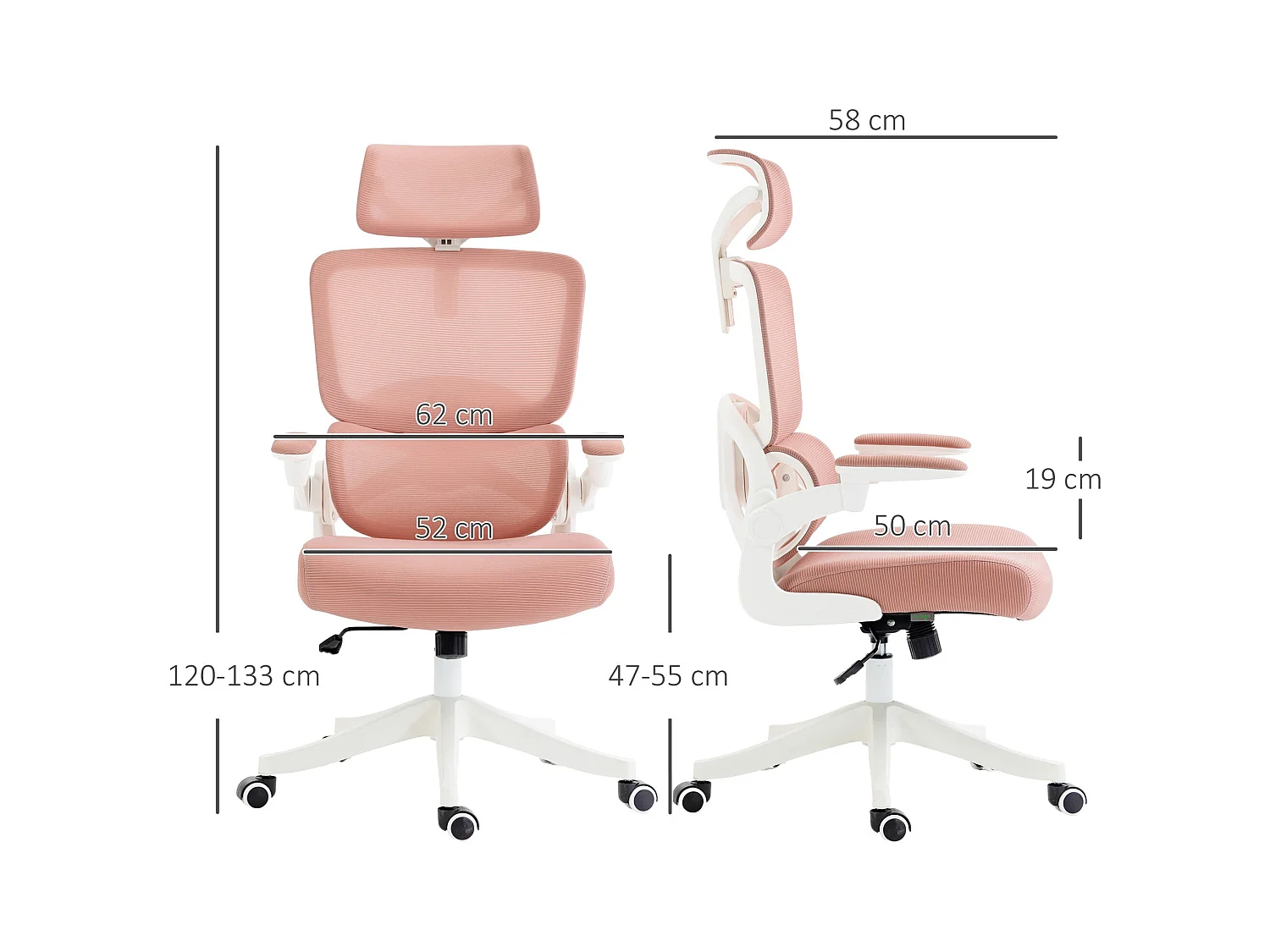 Silla de oficina Asby Vinsetto reposacabezas rosa 120-133x62x58 cm