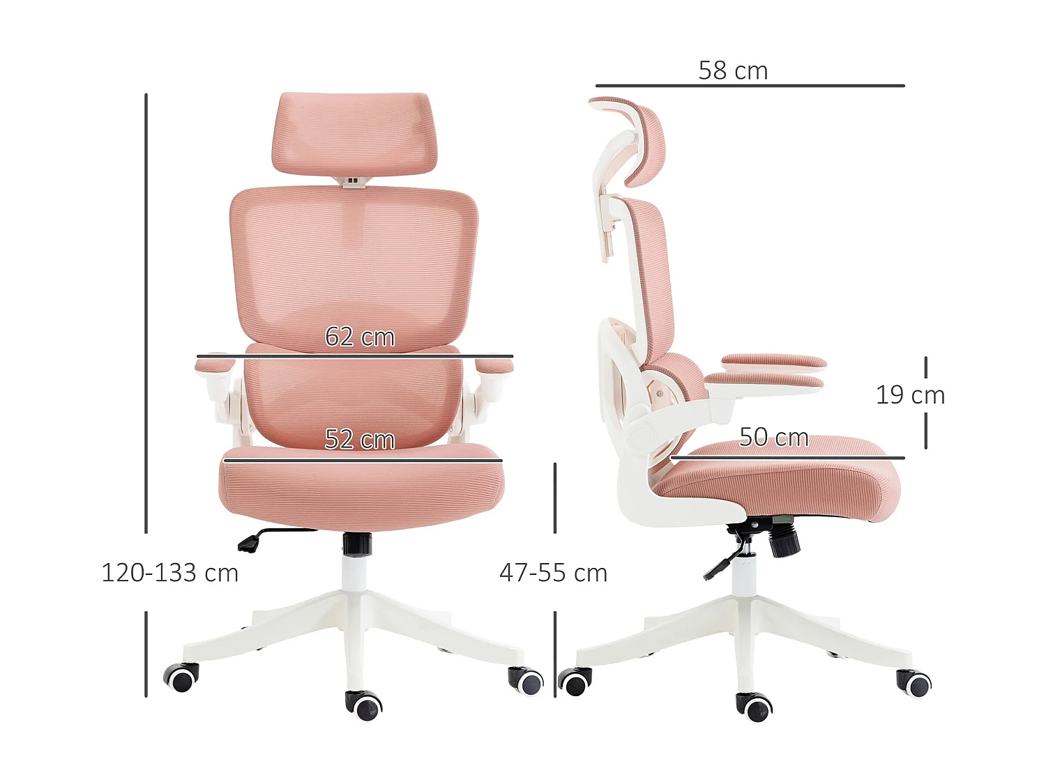 Cadeira de Escritório Vinsetto Rosa com Encosto Alto e Apoio de Cabeça Ajustável