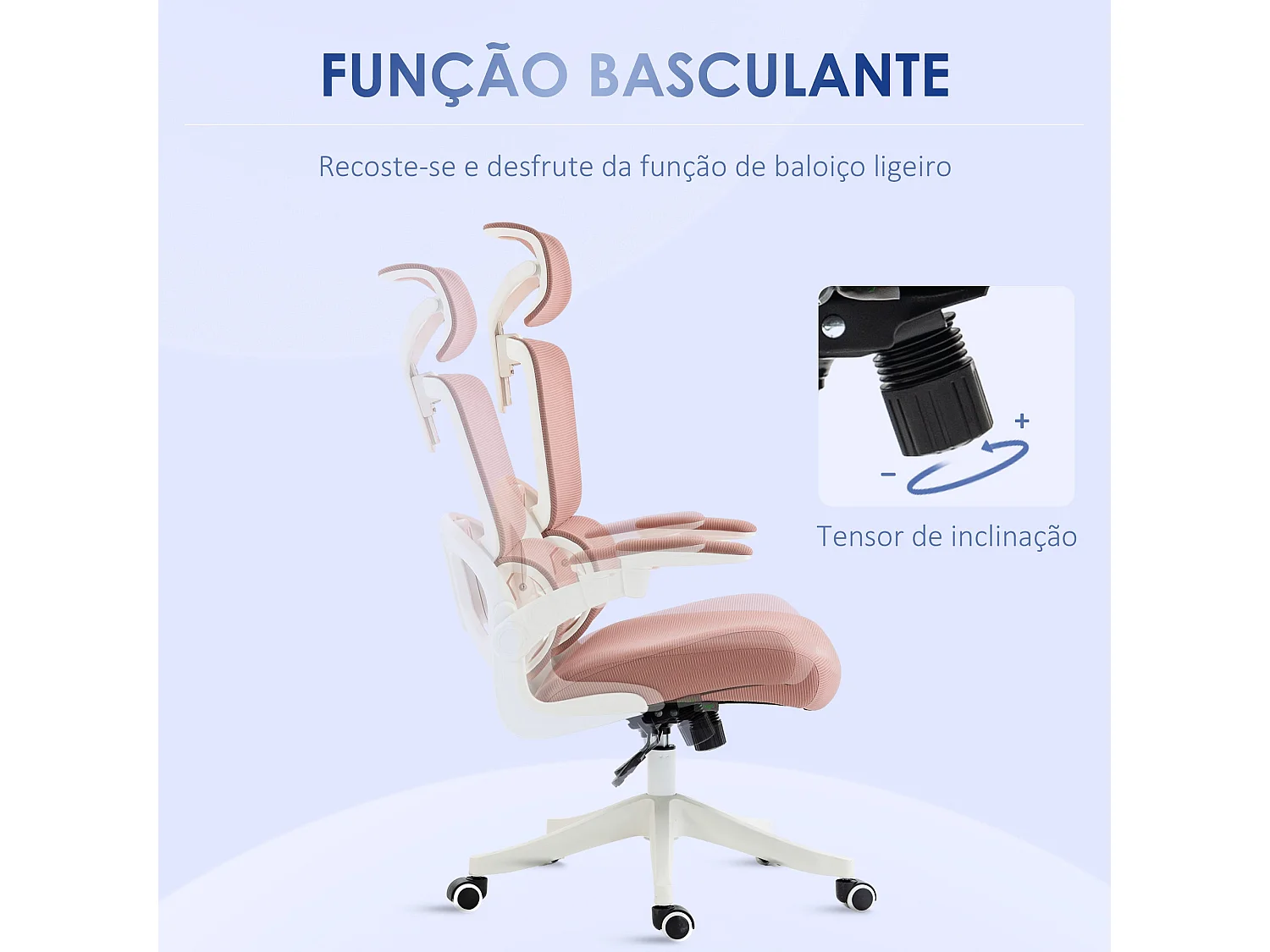 Cadeira de Escritório Vinsetto Rosa com Encosto Alto e Apoio de Cabeça Ajustável