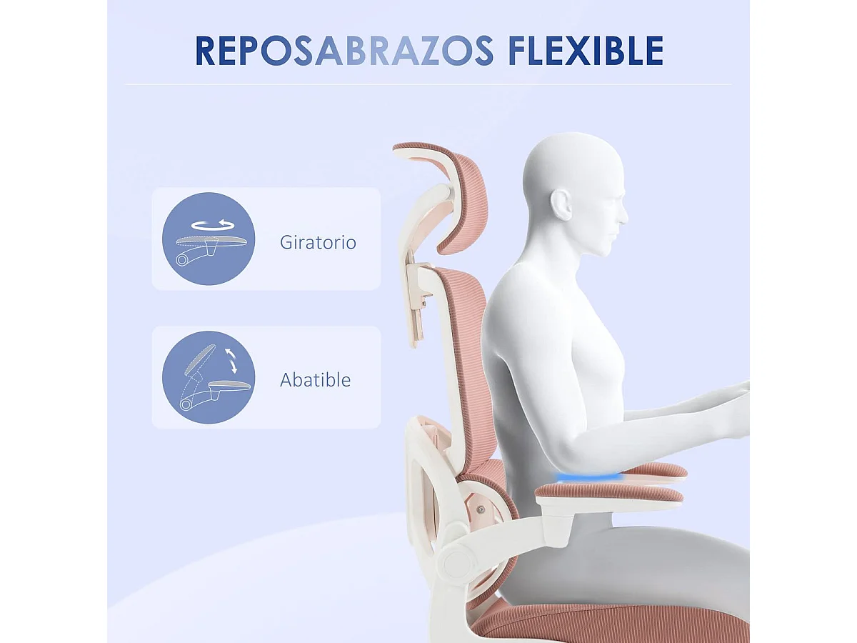 Cadeira de Escritório Vinsetto Rosa com Encosto Alto e Apoio de Cabeça Ajustável