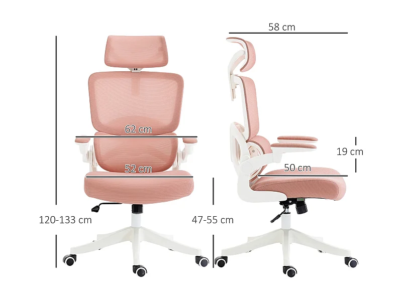 Silla de oficina Asby Vinsetto reposacabezas rosa 120-133x62x58 cm