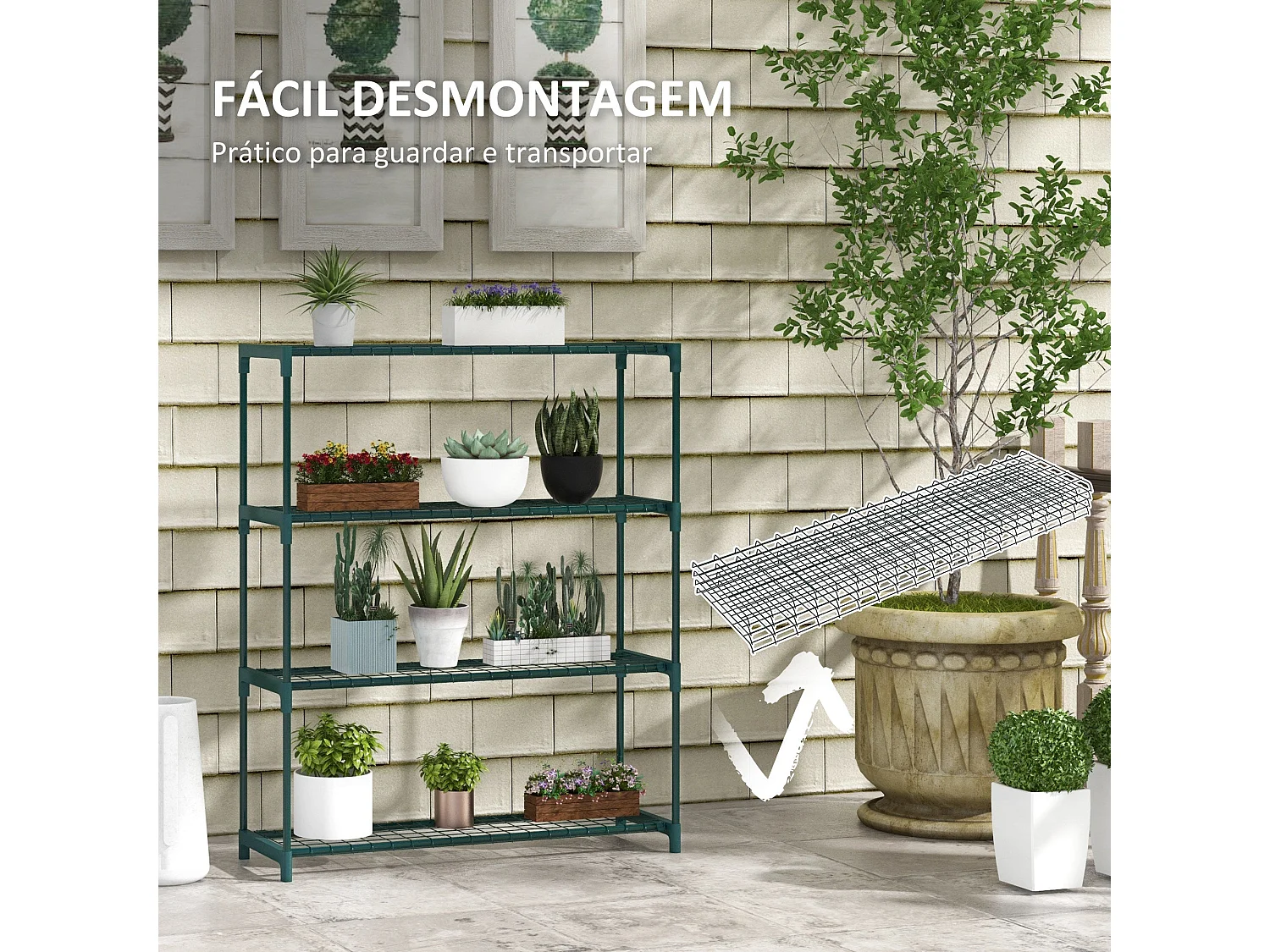 Suporte Vertical para Vasos de Plantas em Aço - 4 Níveis para Interiores e Exteriores