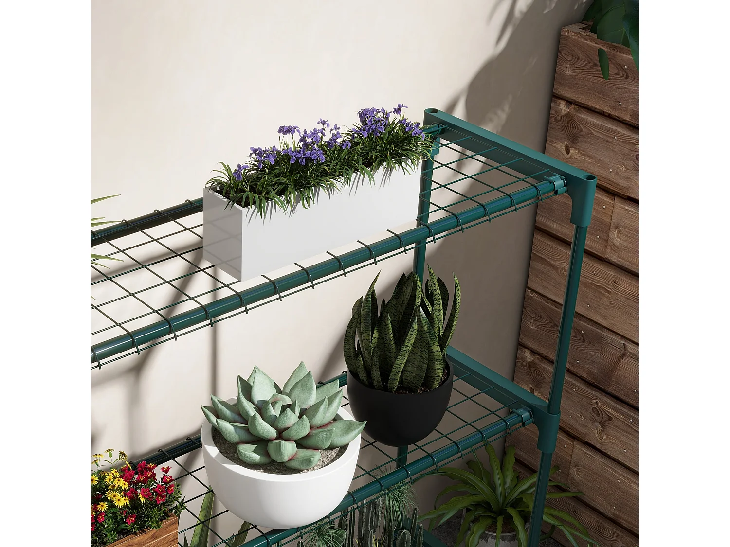 Suporte Vertical para Vasos de Plantas em Aço - 4 Níveis para Interiores e Exteriores