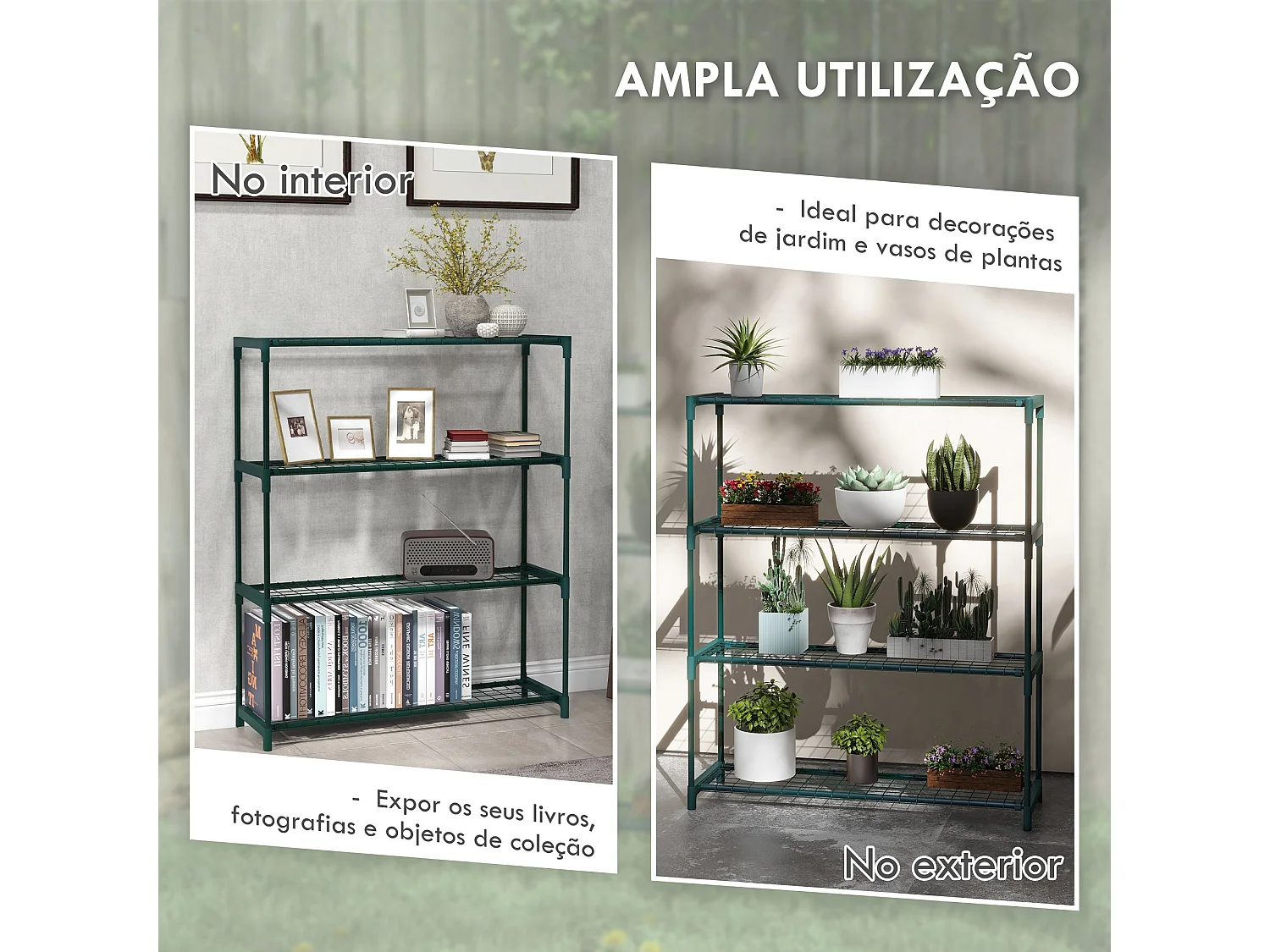 Estantería Chui Outsunny 4 niveles verde oscuro 107x89x28 cm