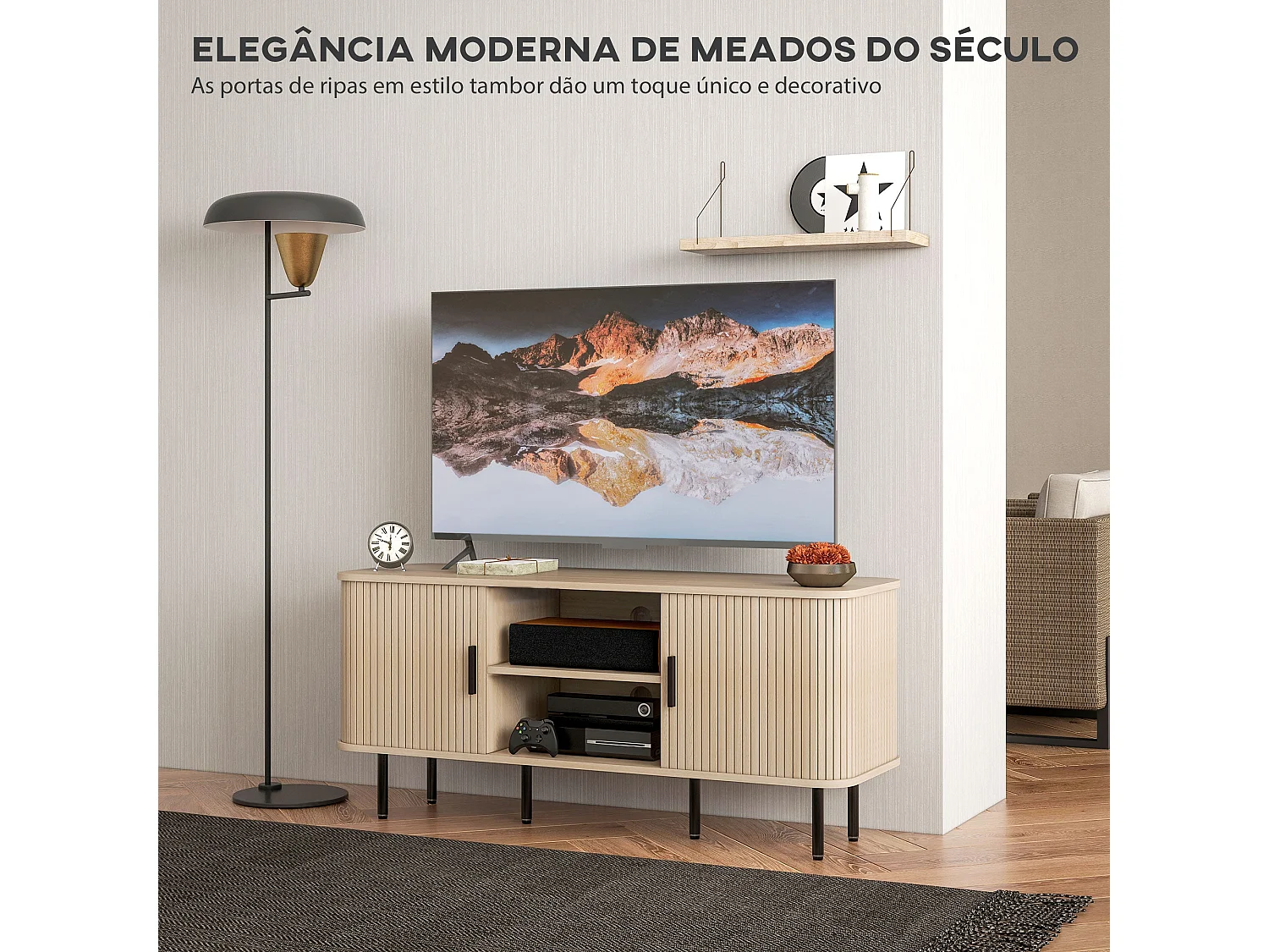 Mueble de TV Calamita Homcom 2 puertas + 2 compartimentos roble 55x120x40 cm