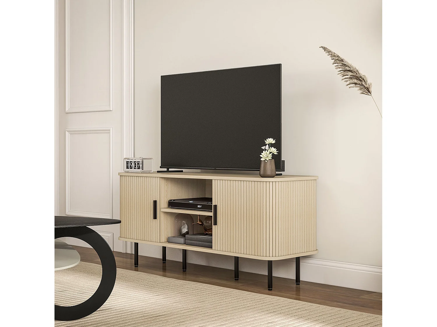Mueble de TV Calamita Homcom 2 puertas + 2 compartimentos roble 55x120x40 cm
