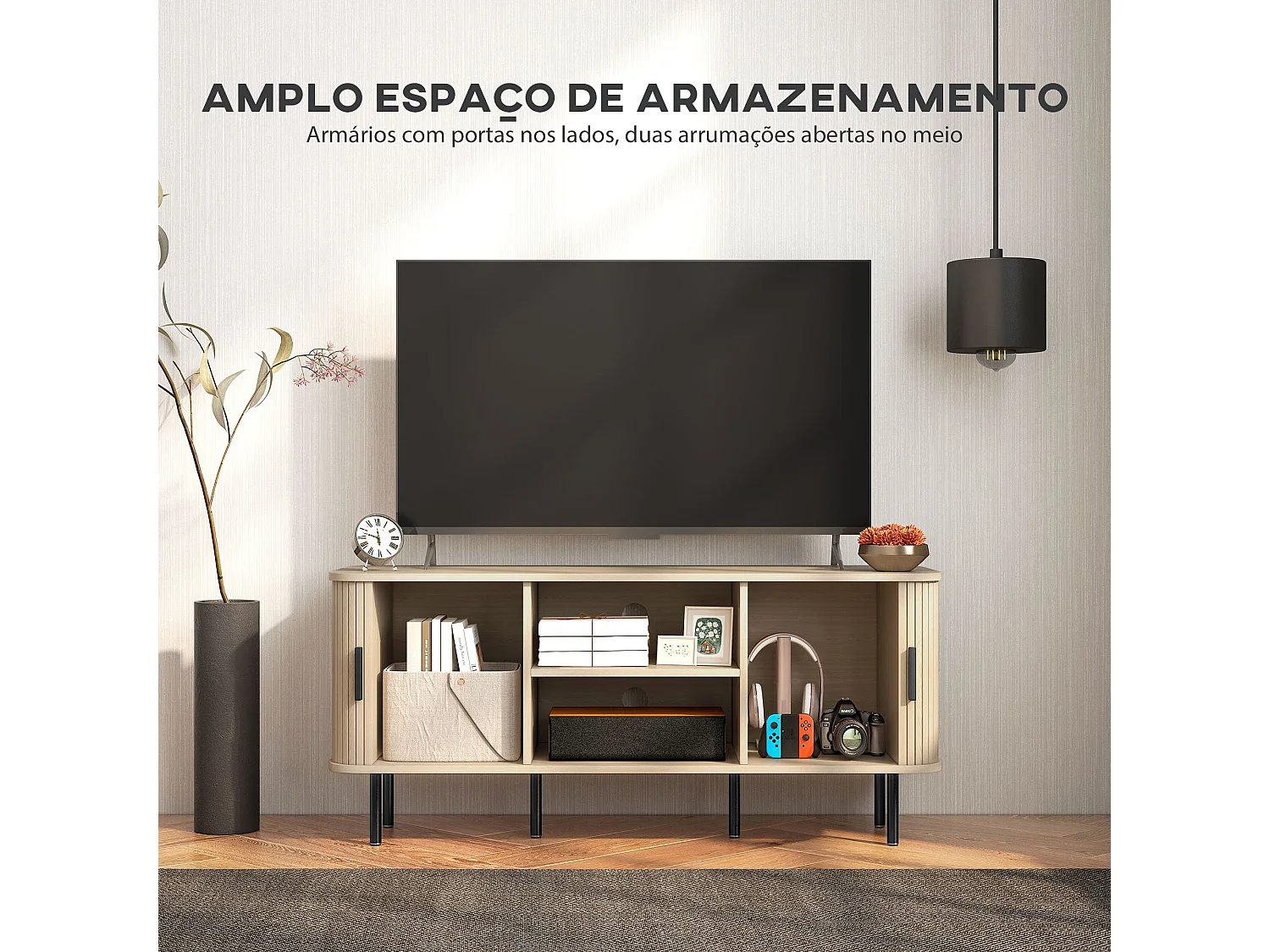 Mueble de TV Calamita Homcom 2 puertas + 2 compartimentos roble 55x120x40 cm