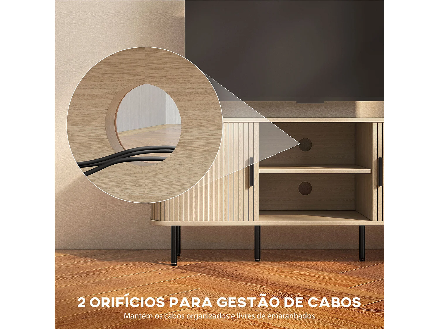 Mueble de TV Calamita Homcom 2 puertas + 2 compartimentos roble 55x120x40 cm