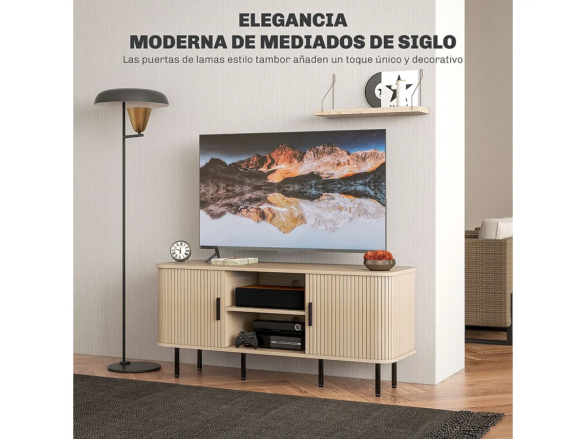 Mueble de TV Calamita Homcom 2 puertas + 2 compartimentos roble 55x120x40 cm