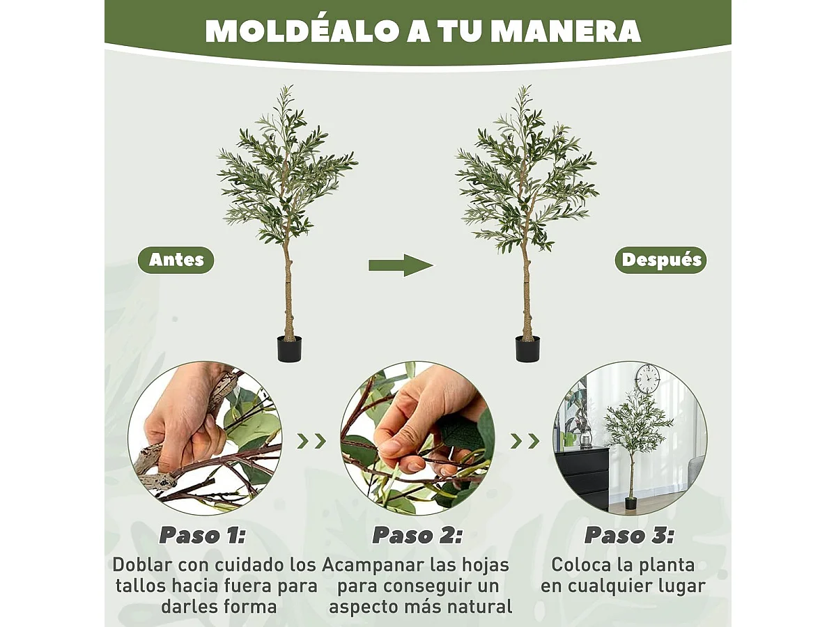 Planta artificial Olivo Homcom 720 hojas + 32 aceitunas verde 150 cm