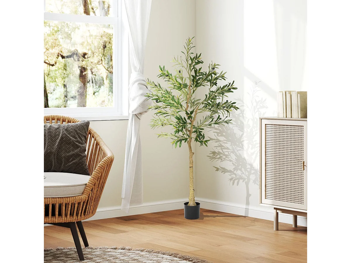 Planta artificial Olivo Homcom 720 hojas + 32 aceitunas verde 150 cm