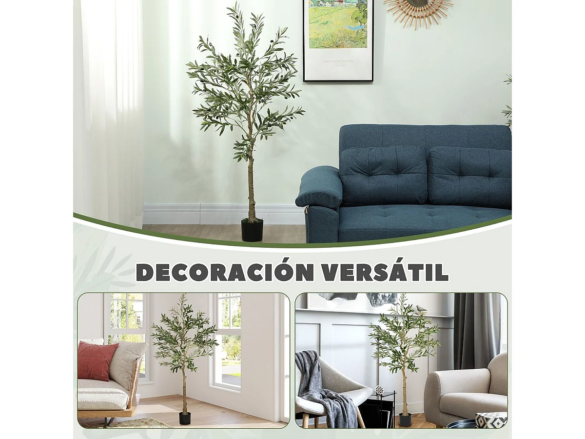 Planta artificial Olivo Homcom 720 hojas + 32 aceitunas verde 150 cm