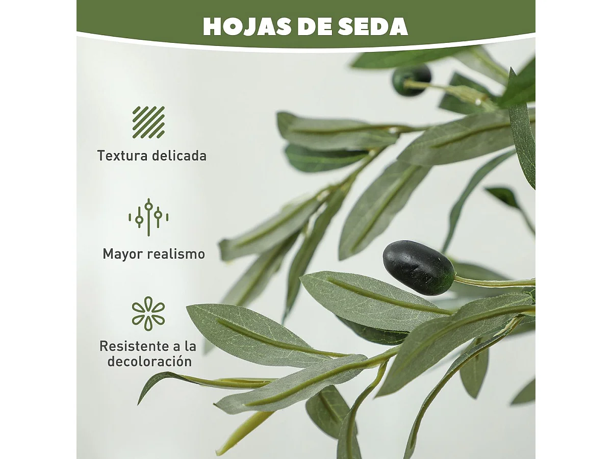 Planta artificial Olivo Homcom 720 hojas + 32 aceitunas verde 150 cm
