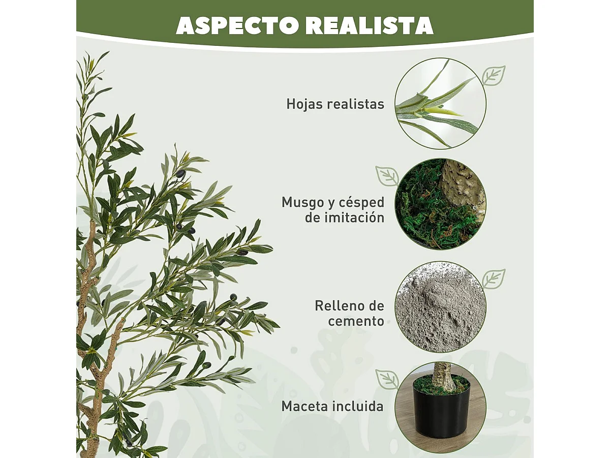 Planta artificial Olivo Homcom 720 hojas + 32 aceitunas verde 150 cm