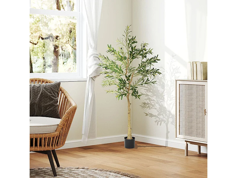 Planta artificial Olivo Homcom 720 hojas + 32 aceitunas verde 150 cm
