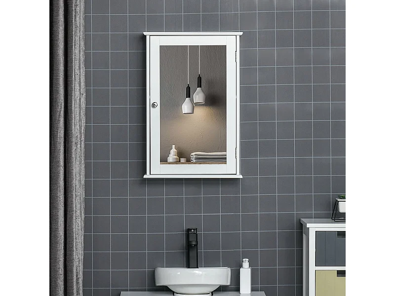 Armario de baño Álamo Kleankin con espejo blanco 60x41x14 cm