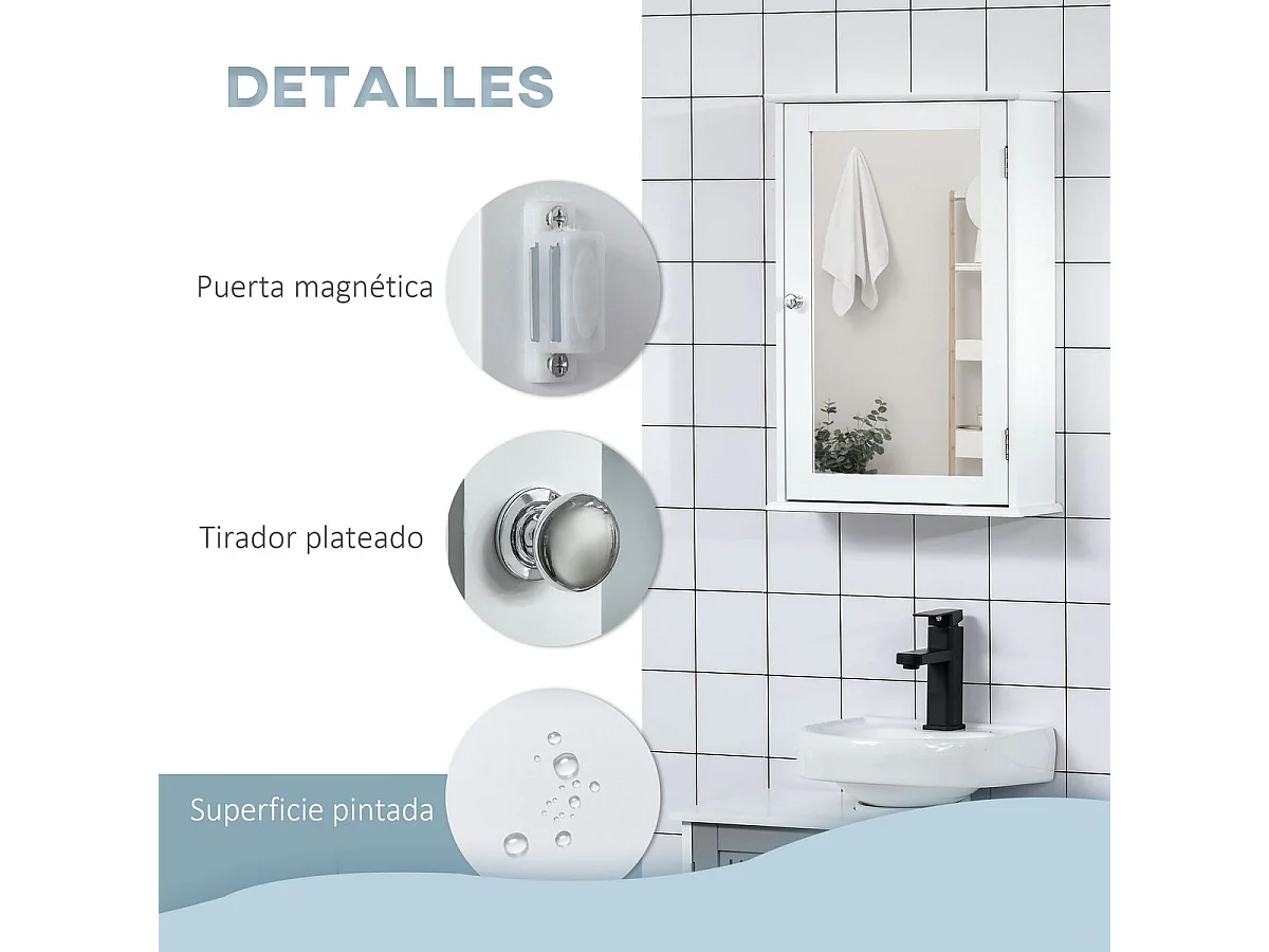 Armario de baño Álamo Kleankin con espejo blanco 60x41x14 cm