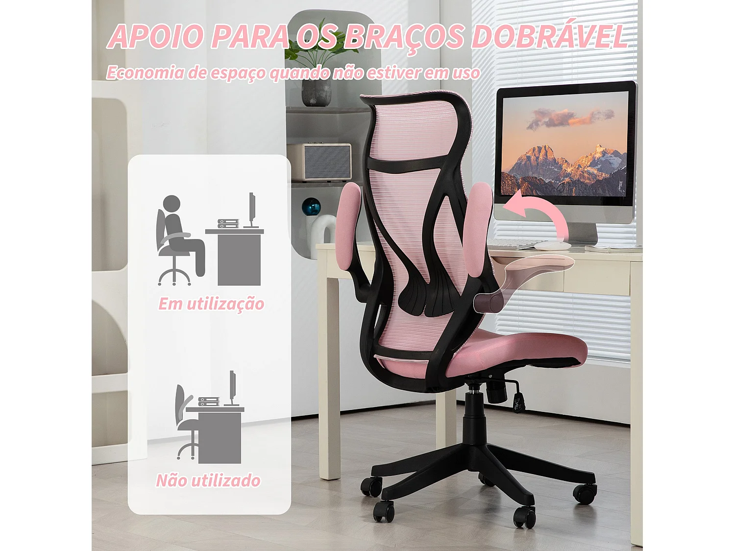 Silla de oficina Adriana Homcom ajustable basculante rosa 113-121x66x66 cm