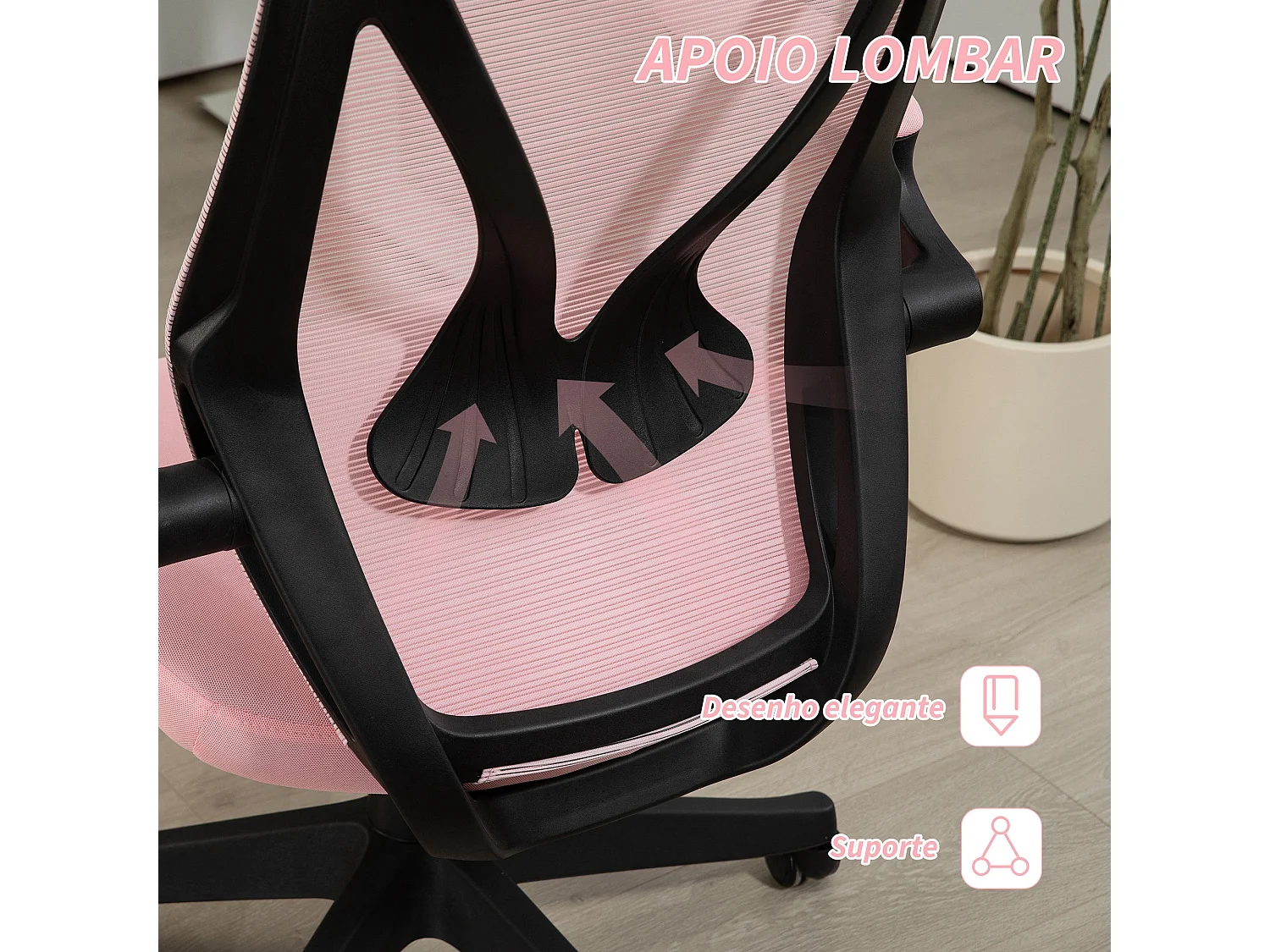 Silla de oficina Adriana Homcom ajustable basculante rosa 113-121x66x66 cm