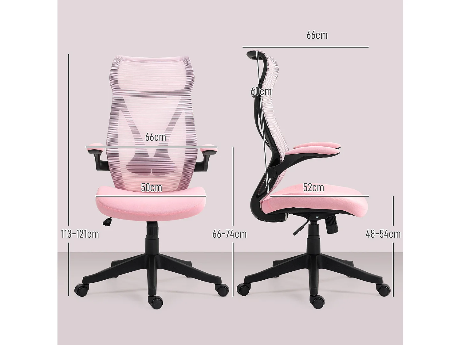 Silla de oficina Adriana Homcom ajustable basculante rosa 113-121x66x66 cm