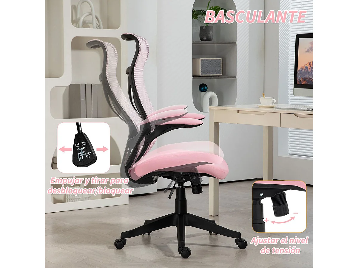 Silla de oficina Adriana Homcom ajustable basculante rosa 113-121x66x66 cm