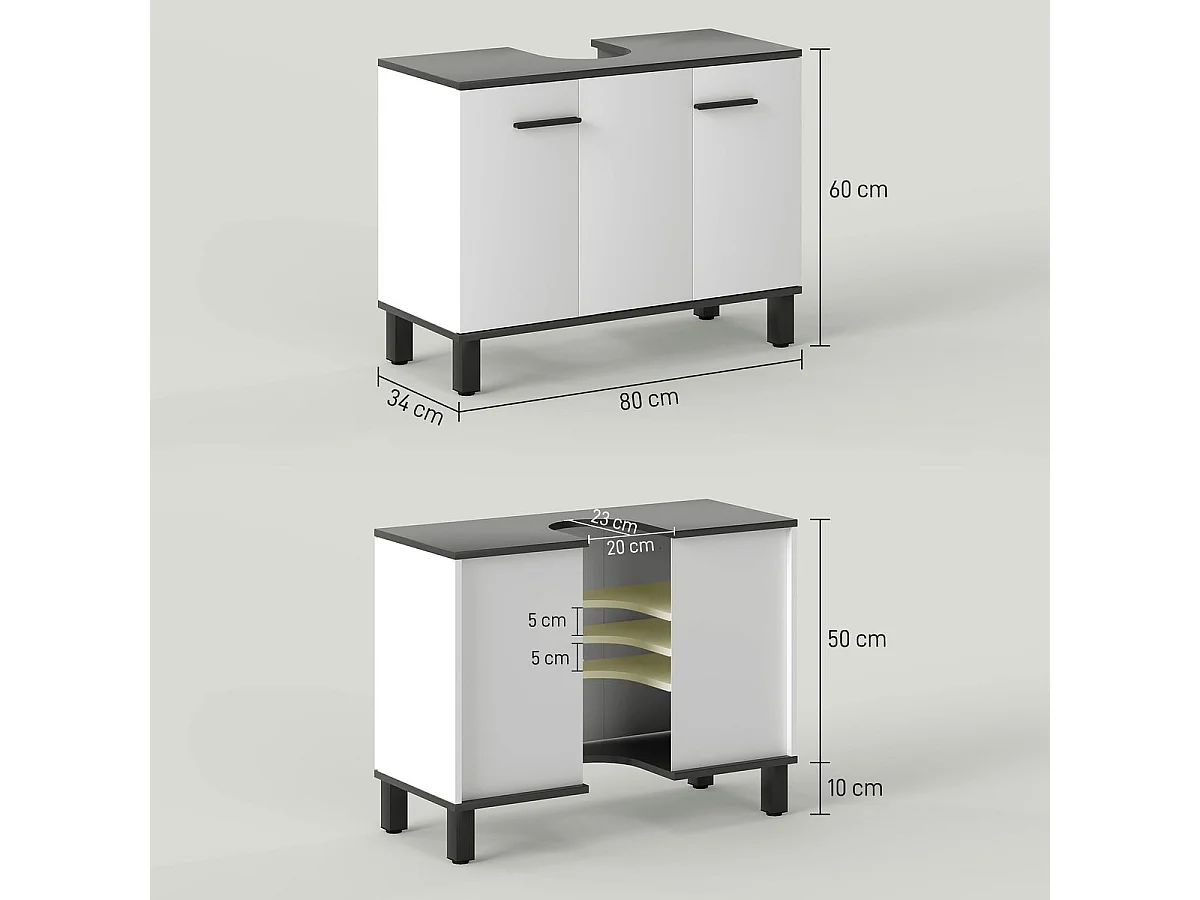 Mueble de baño Amalfi Homcom 2 puertas blanco/negro 60x80x34 cm