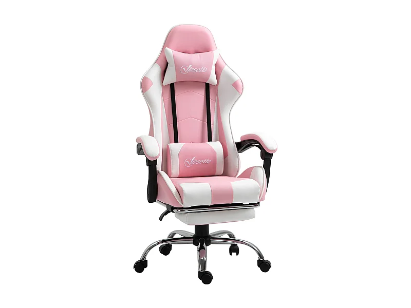 Cadeira de Gaming Reclinável Vinsetto com Apoio para Cabeça e Pés em Rosa