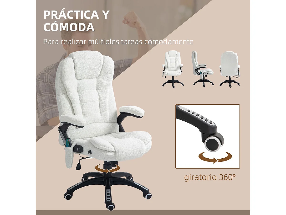 Silla de oficina Kleta Vinsetto con masaje + calefacción blanco 107-116x67x74 cm