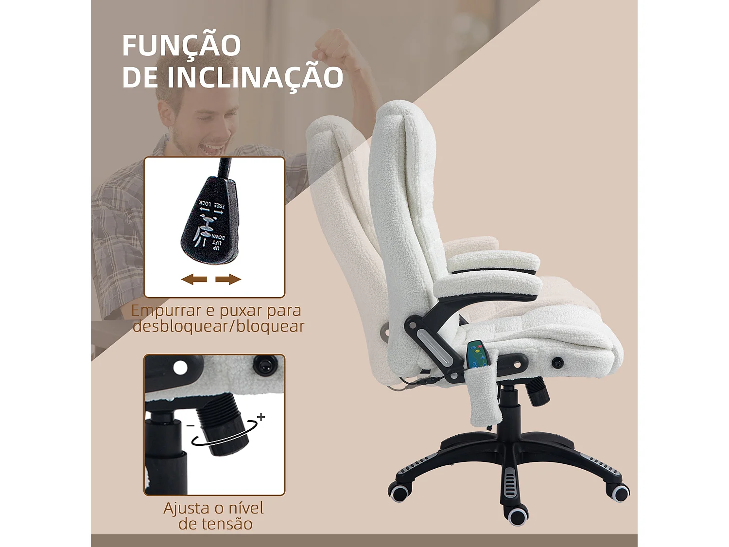 Silla de oficina Kleta Vinsetto con masaje + calefacción blanco 107-116x67x74 cm