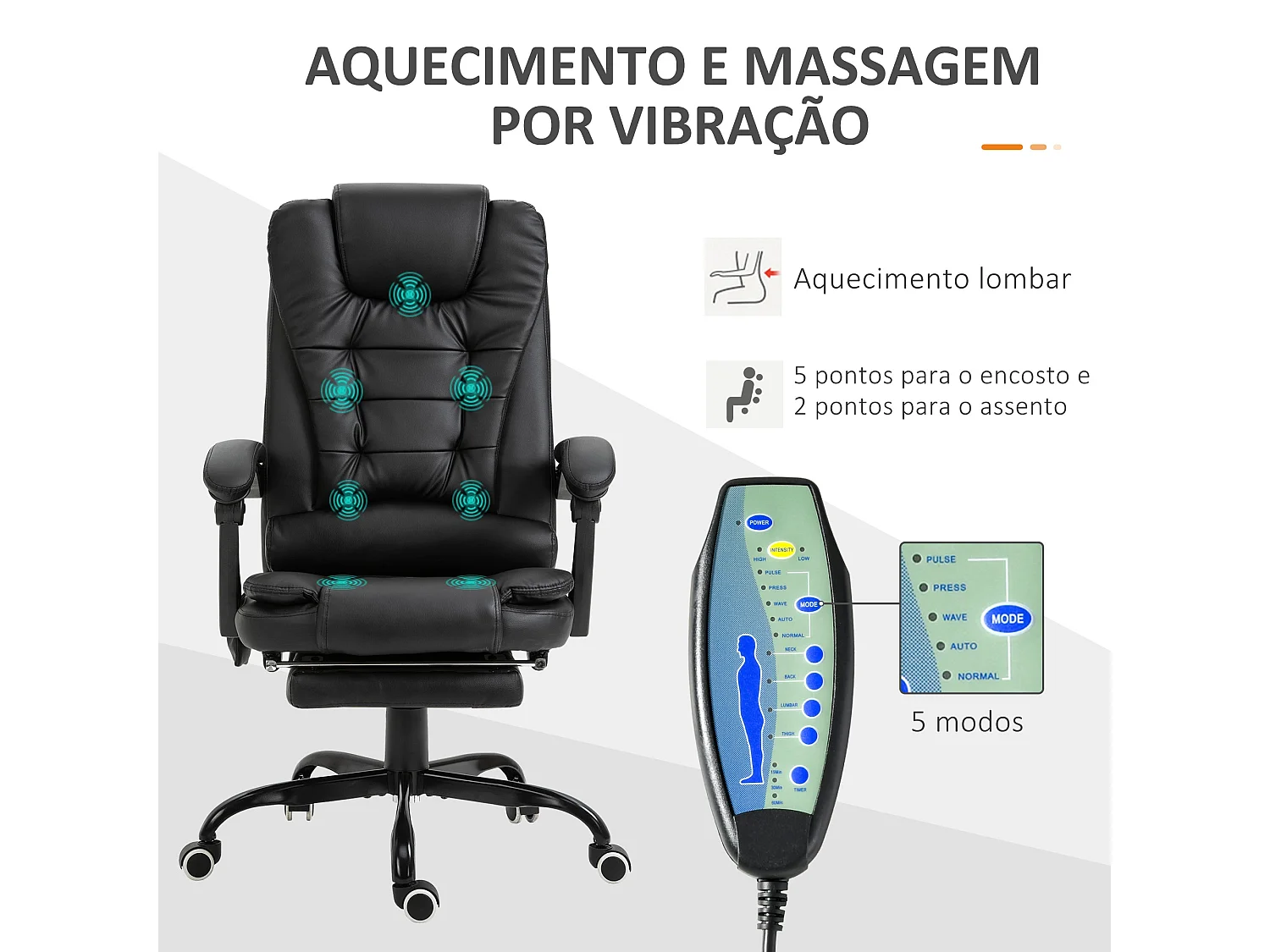 Silla de oficina Lady Vinsetto 7 puntos de masaje negro 111-121x67x79 cm