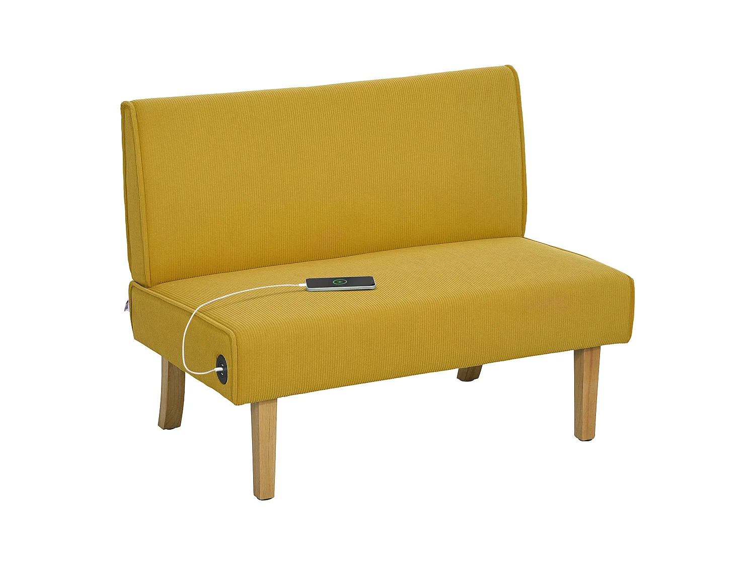 Sofá Iris Homcom 2 plazas + 2 puertos USB amarillo 85x110x60 cm